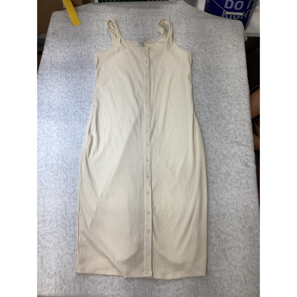A New Day Women Cream Ribbed Button Front Midi Tank Dress Large NWT 018035406